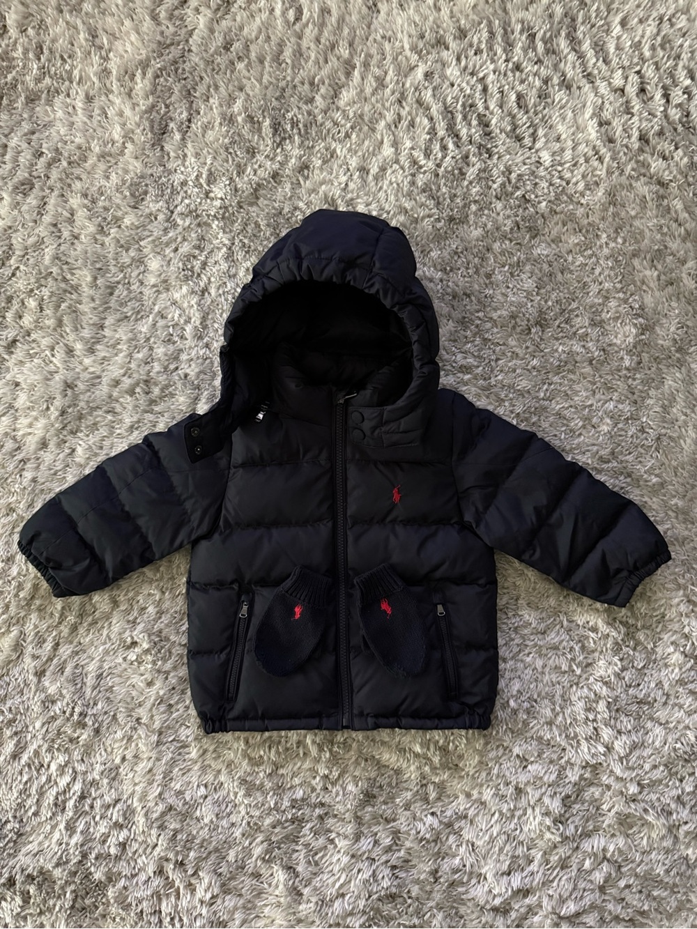 Polo by Ralph Lauren Navy Blue Puffer Jacket with Hat & Mittens